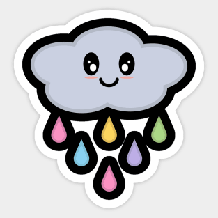 Kawaii Cute Rainbow Raindrop Rain Cloud in Black Sticker